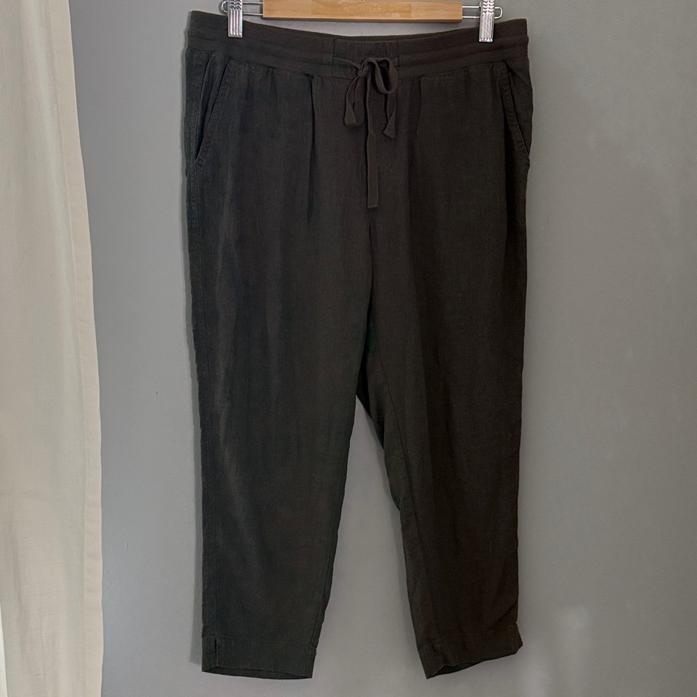 Susina Olive Drawstring Linen Blend Cropped Casual Chinos Small